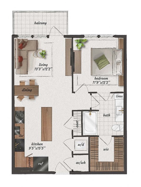 1 Bedroom, 1 Bathroom, 750 Square Feet - A3 Floorplan at St. Elmo Apartments in Austin, TX